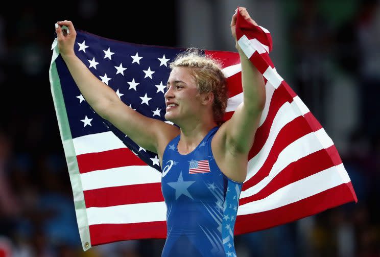 Helen Maroulis was in tears after winning the first-ever Olympic wrestling gold medal by an American woman. (Getty)