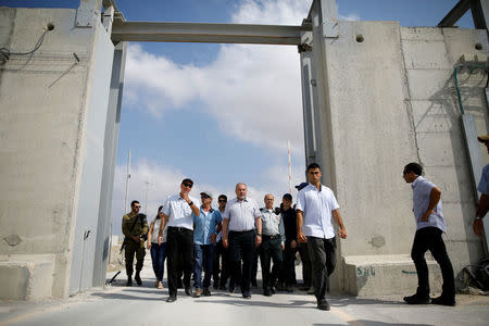 Israeli Defense Minister Avigdor Lieberman visits Gaza's Kerem Shalom crossing, the strip's main commercial border terminal, July 22, 2018. REUTERS/Amir Cohen