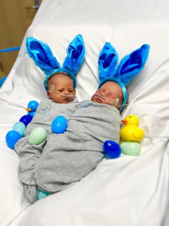 NICU babies dressed up for Easter