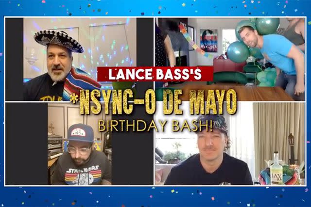 Lance Bass/Instagram Members of *NSYNC on Lance Bass' 41st birthday Zoom