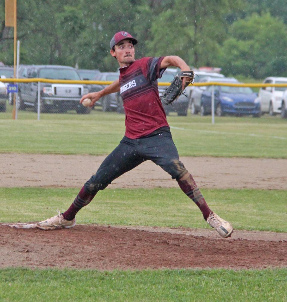 Union City senior Kyle Johnson threw strong in the rain on day one of the delayed D3 regional semifinals