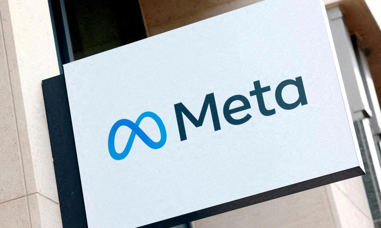 <span>The Meta logo in Brussels, Belgium, on 6 December 2022.</span><span>Photograph: Yves Herman/Reuters</span>