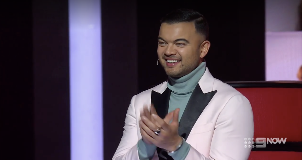 Guy Sebastian on The Voice in a pink outfit