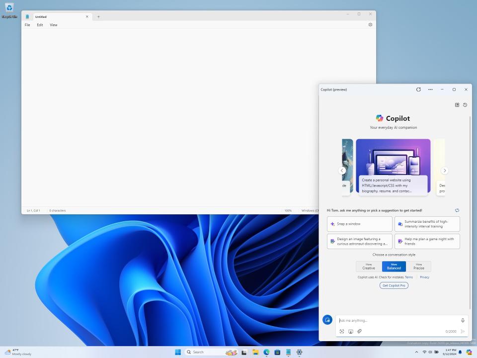 Microsoft Copilot on Windows 11 as an undocked window