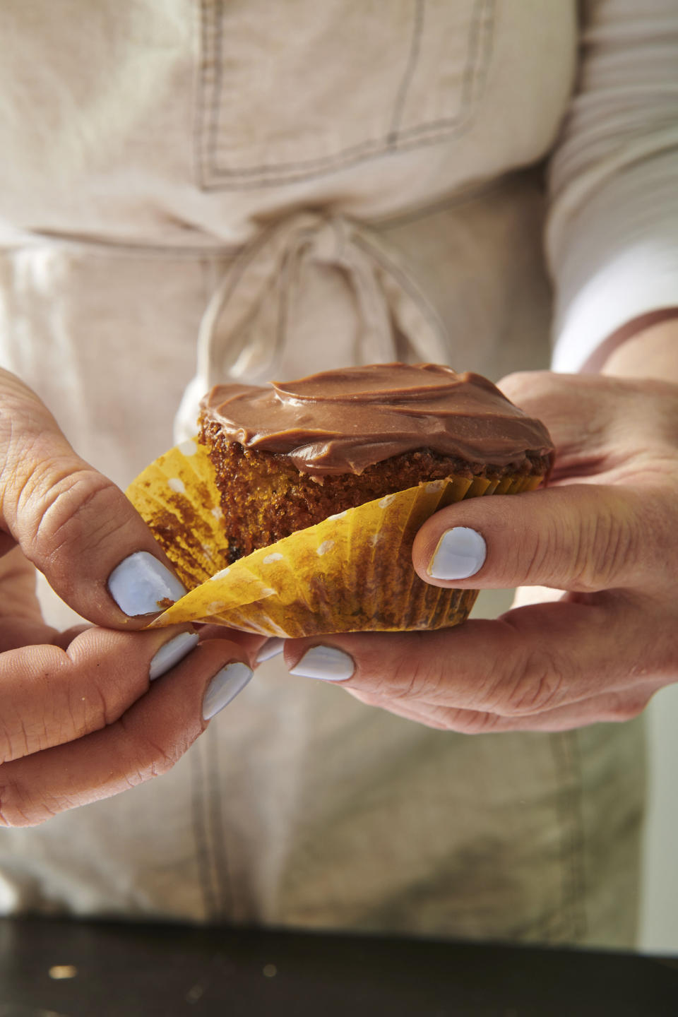 This image shows a carrot cupcake with cream cheese chocolate frosting in New York in March 2022. (Cheyenne Cohen via AP)