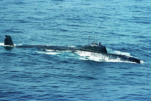 A Soviet submarine and a US aircraft carrier colliding.