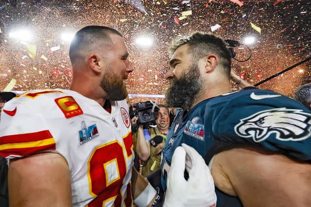 John Angelillo/UPI/Shutterstock Travis and Jason Kelce after the 2023 Super Bowl