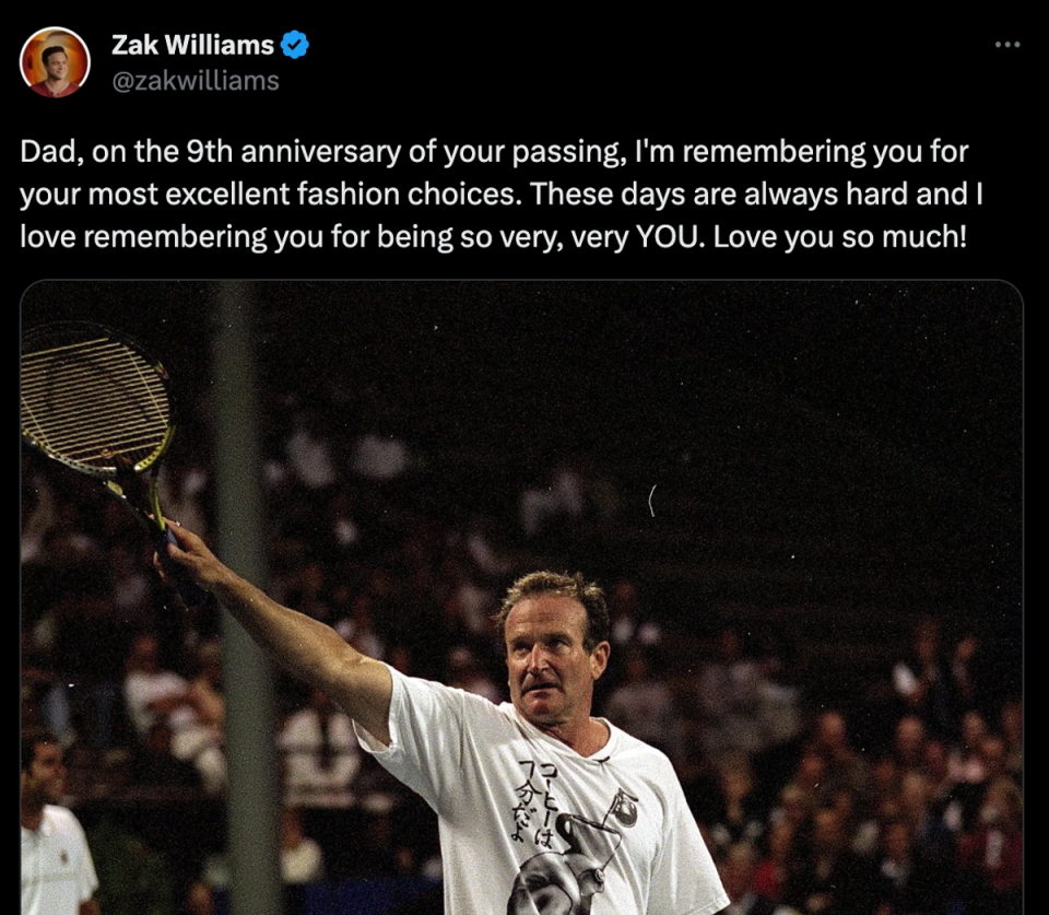 Zak Williams shares post marking ninth anniversary of father Robin Williams’s death (Twitter)