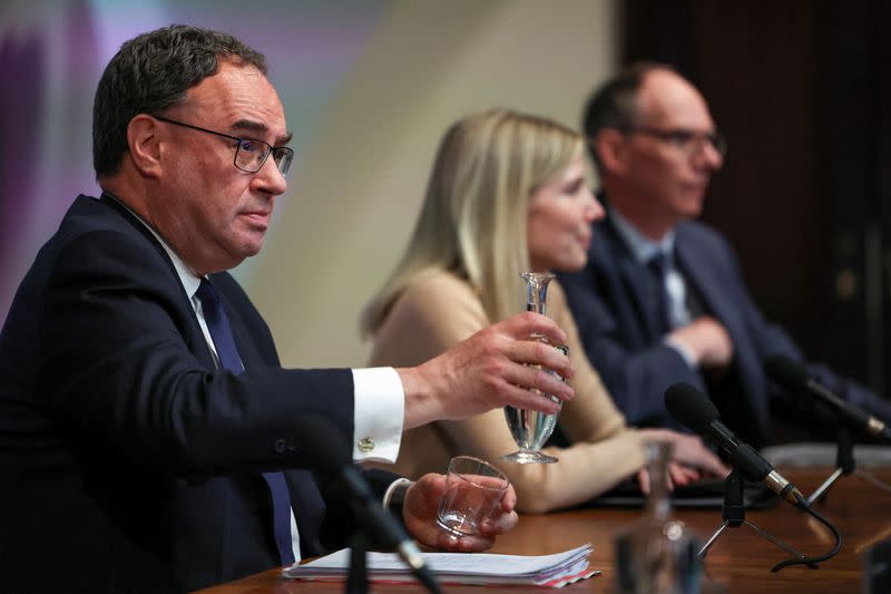 Governor of the Bank of England Andrew Bailey holds a press conference in London