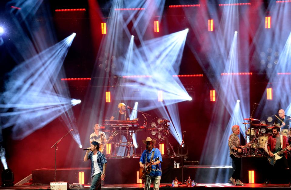 Tyler Hubbard and Brian Kelley of Florida Georgia Line perform during the Feeding Nashville Concert at the FirstBank Amphitheater on Tuesday, August 3, 2021, at Graystone Quarry in ThompsonÕs Station, Tenn. 