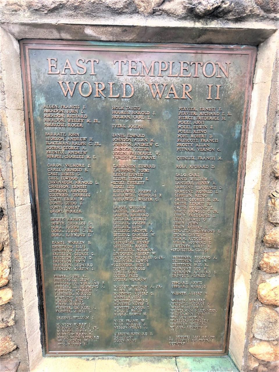 The World War II Memorial for East Templeton.