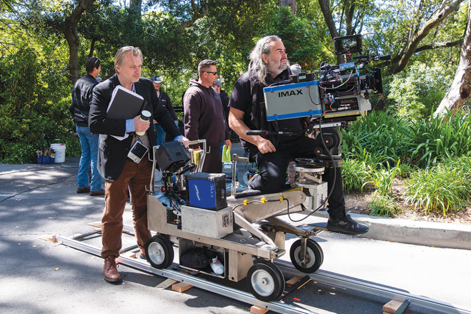 Oppenheimer director Christopher Nolan (left) with DP van Hoytema, shooting on Imax cameras.