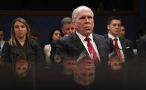 <p>Former CIA Director John Brennan is reflected in a table as he prepares to testify on Capitol Hill in Washington, May 23, 2017, before the House Intelligence Committee Russia Investigation Task Force. (Photo: Martinez Monsivais/AP) </p>