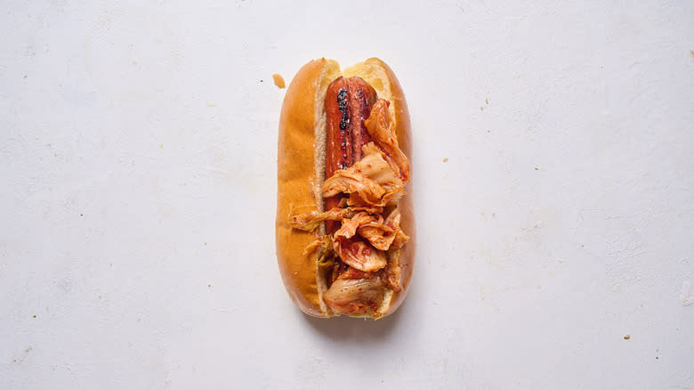 kimchi on top of hot dog