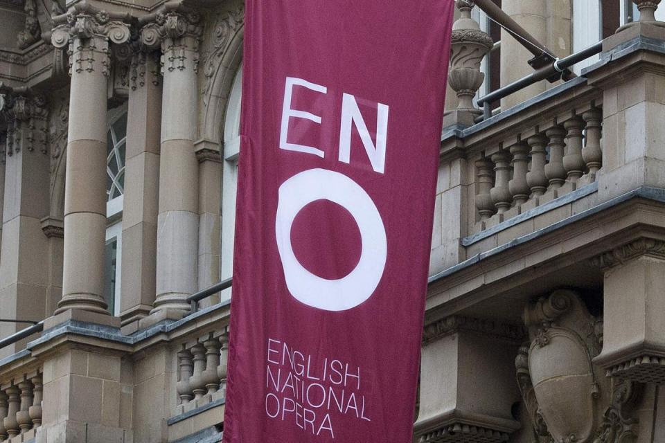 Flag for the English National Opera outside the London Coliseum (Laura Lean/PA) (PA Wire)