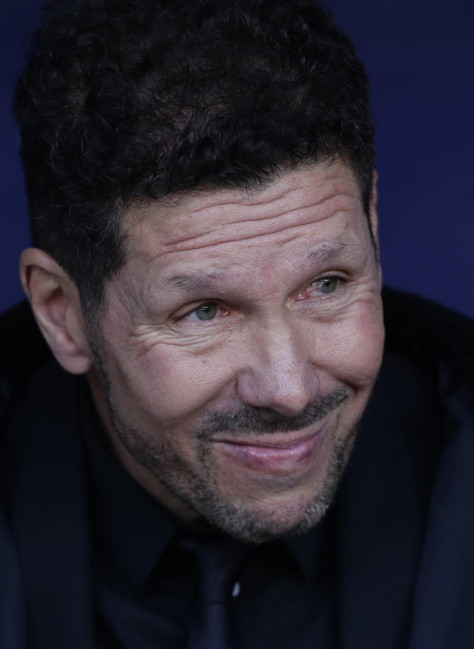 Atletico Madrid's head coach Diego Simeone waits for the start of a Spanish La Liga soccer match between Atletico Madrid and Real Madrid at the Metropolitano stadium in Madrid, Spain, Saturday, Feb. 9, 2019. (AP Photo/Manu Fernandez)