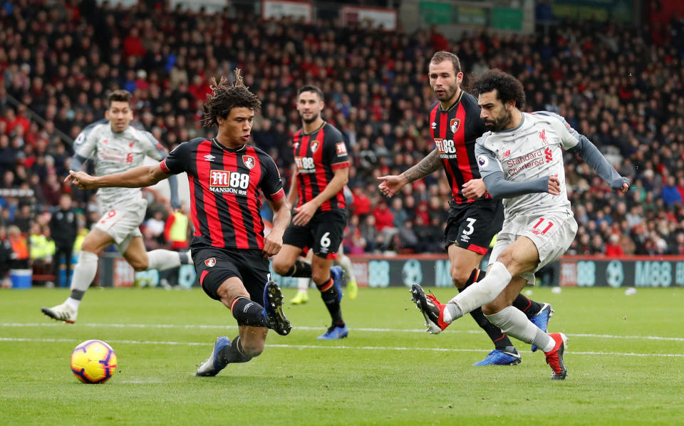 Salah fires home Liverpool’s second goal on a routine afternoon for Liverpool