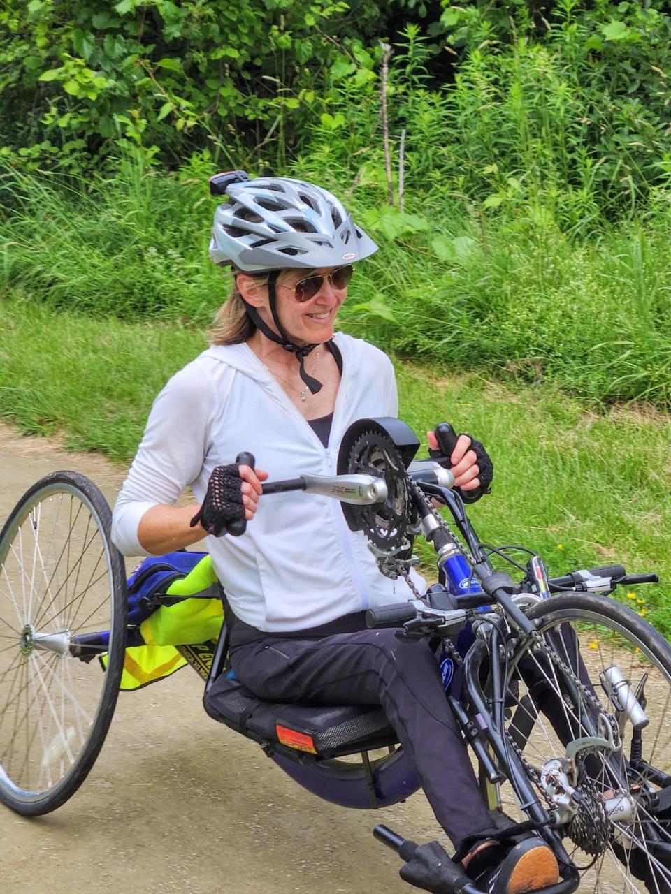 Cyndy McLean using a handcycle. 