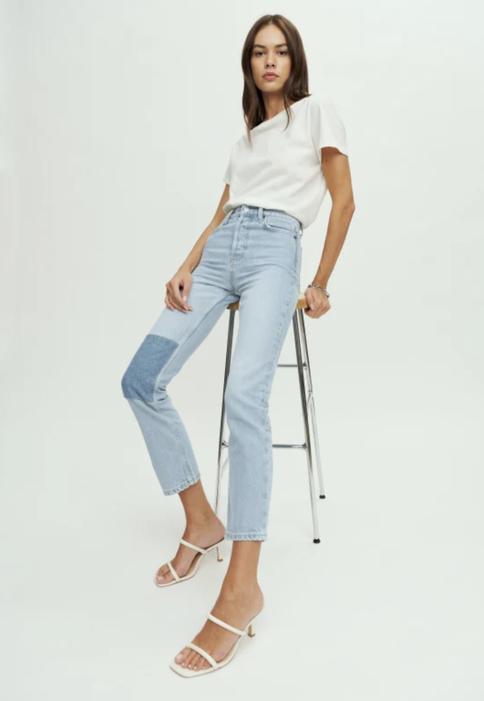 Cynthia Patch High Rise Straight Jeans (Photo via Reformation)