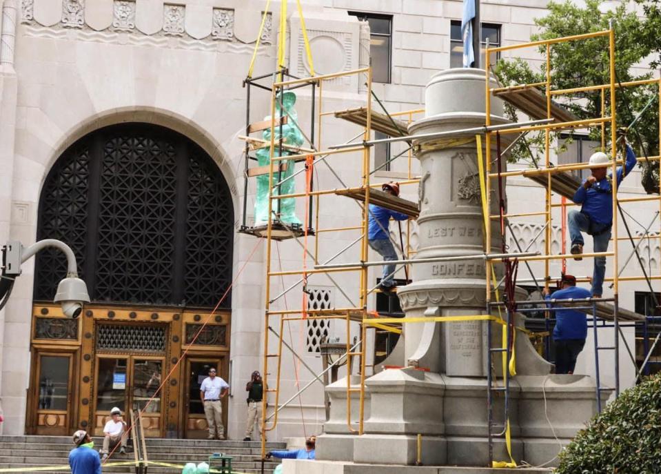 Removal of the Confederate monument at Caddo Parish Courthouse continues on Friday June 3, 2022.