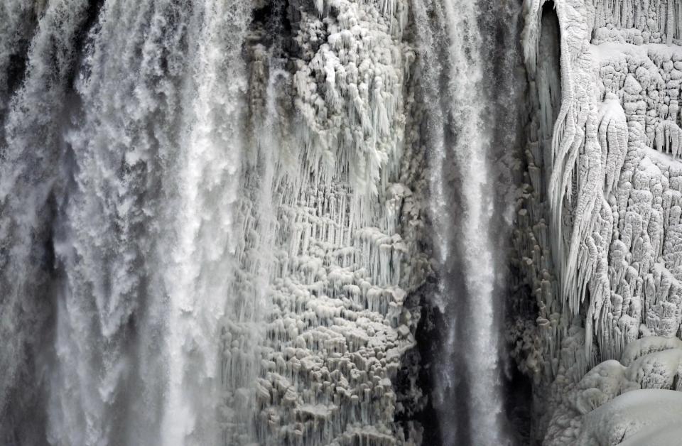 The U.S. side of the Niagara Falls is pictured in Ontario, January 8, 2014. The frigid air and "polar vortex" that affected about 240 million people in the United States and southern Canada will depart during the second half of this week, and a far-reaching January thaw will begin, according to AccuWeather.com. REUTERS/Aaron Harris (CANADA - Tags: ENVIRONMENT TRAVEL)