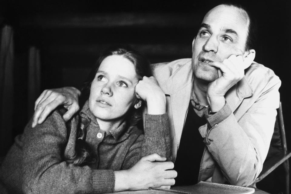 Ingmar Bergman and Liv Ullman talk about 'Hour of the Wolf' during a break in shooting of that film in Stockholm, Sweden, on April 5, 1968.