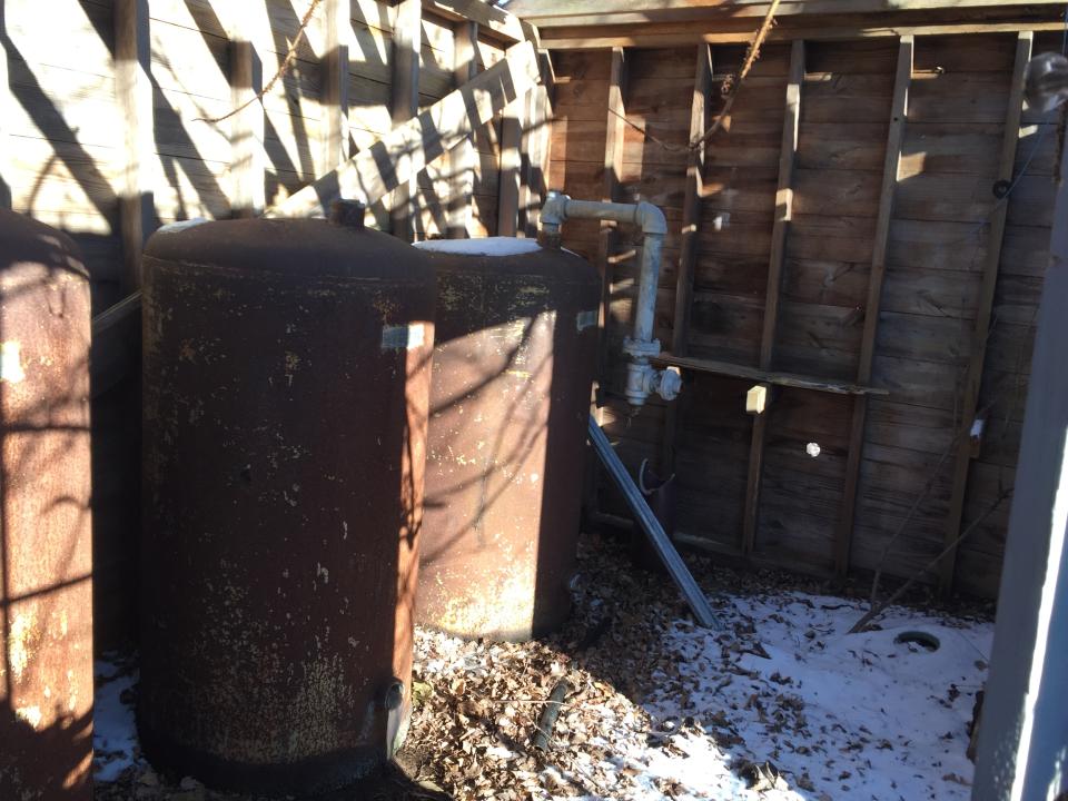 Rusted water tanks at Donald J. Trump State Park. (Photo: Michael Walsh/Yahoo News)