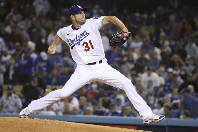 Los Angeles, CA - October 11: Los Angeles Dodgers starting pitcher Max Scherzer.