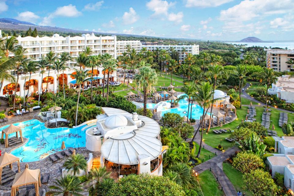 Aerial view of the pools and property at The Fairmont Kea Lani