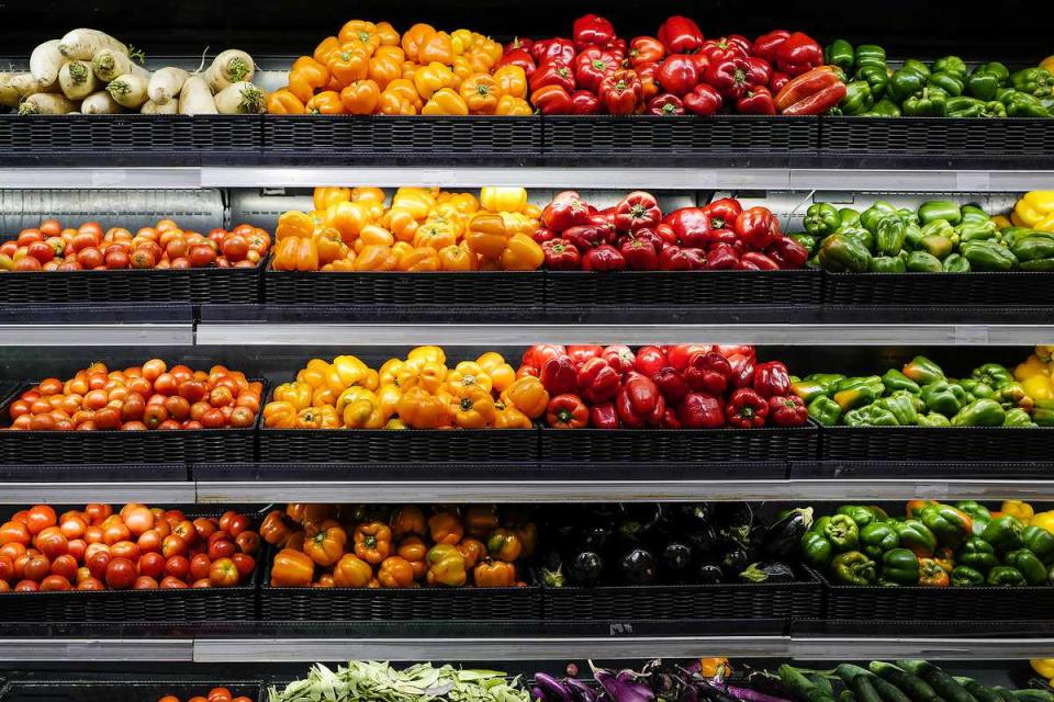 Organic produce on grocery store shelves