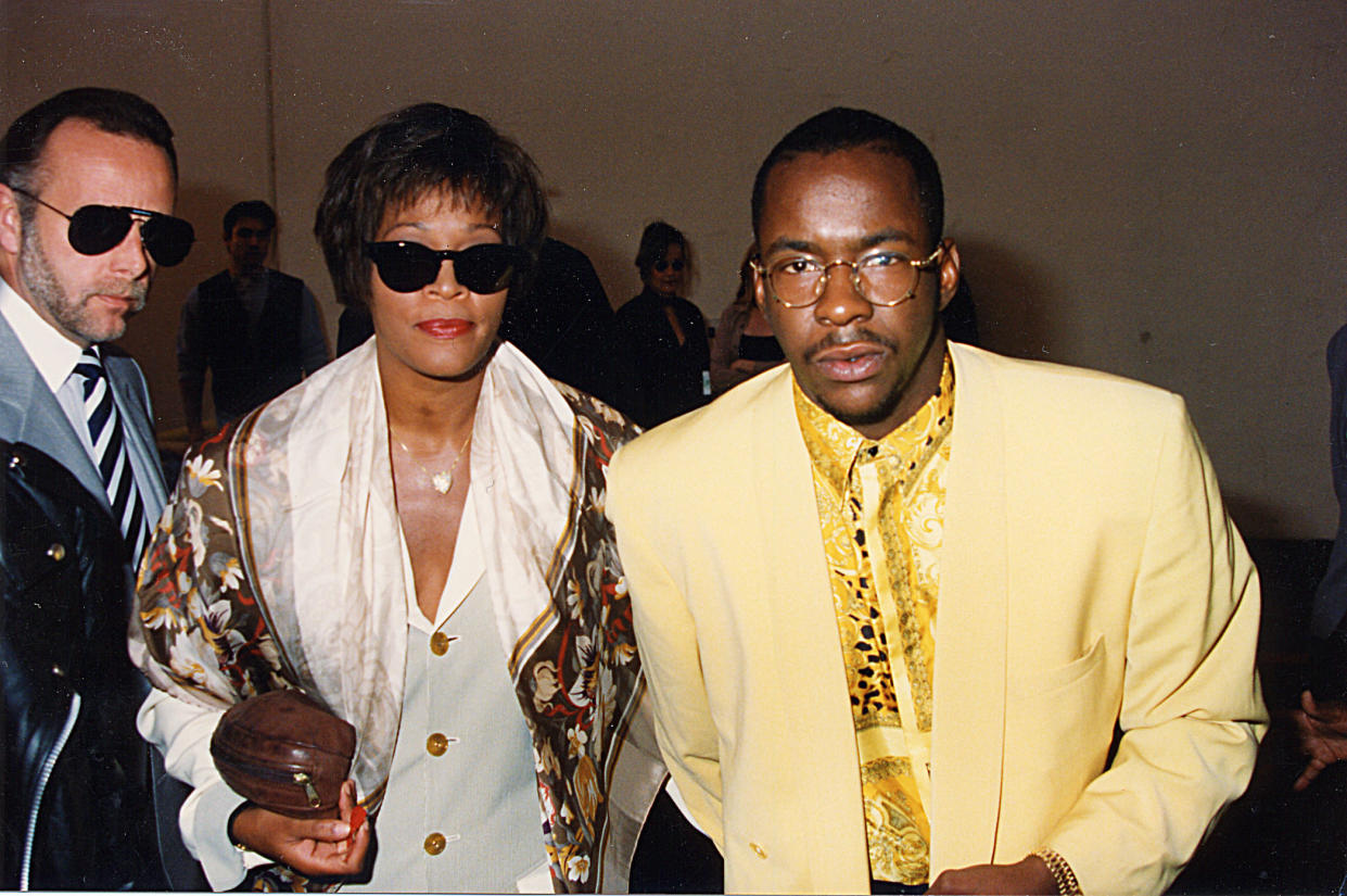 Bobby Brown 90s pictured: Whitney Houston and Bobby Brown at the 1993 MTV Movie Awards | Whitney Houston & Bobby Brown during 1993 MTV Movie Awards in Los Angeles, California, United States. (Photo by Jeff Kravitz/FilmMagic, Inc)