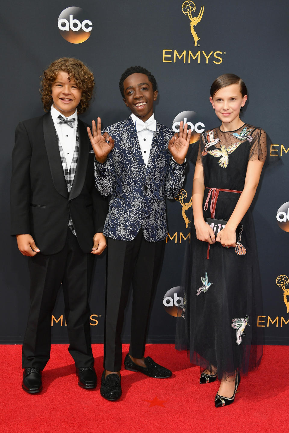 LOS ANGELES, CA - SEPTEMBER 18:  (L-R) Actors Gaten Matarazzo, Caleb McLaughlin and Millie Bobby Brown attend the 68th Annual Primetime Emmy Awards at Microsoft Theater on September 18, 2016 in Los Angeles, California.  (Photo by Steve Granitz/WireImage)