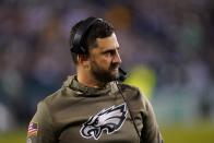 Philadelphia Eagles head coach Nick Sirianni watches during the first half of an NFL football game against the Green Bay Packers, Sunday, Nov. 27, 2022, in Philadelphia. (AP Photo/Chris Szagola)