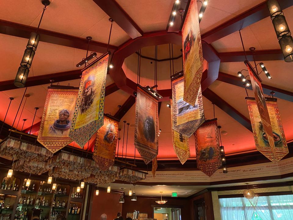 Large banners hanging from ceiling at Nomad Lounge