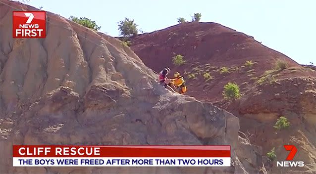 The teen boys were trapped on the cliff for several hours. Source: 7 News