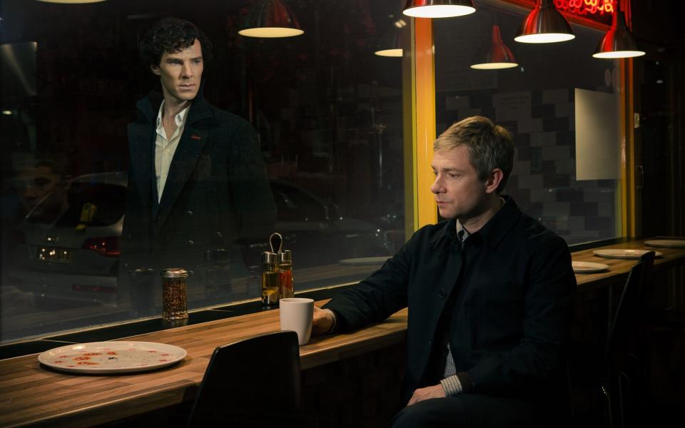 British viewers waited two years to learn how Sherlock (Benedict Cumberbatch, l) faked his death - BBC/PA