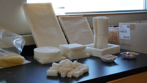 Finished biofoams including packing peanuts and other forms. (Lou Bosshart/ UBC)