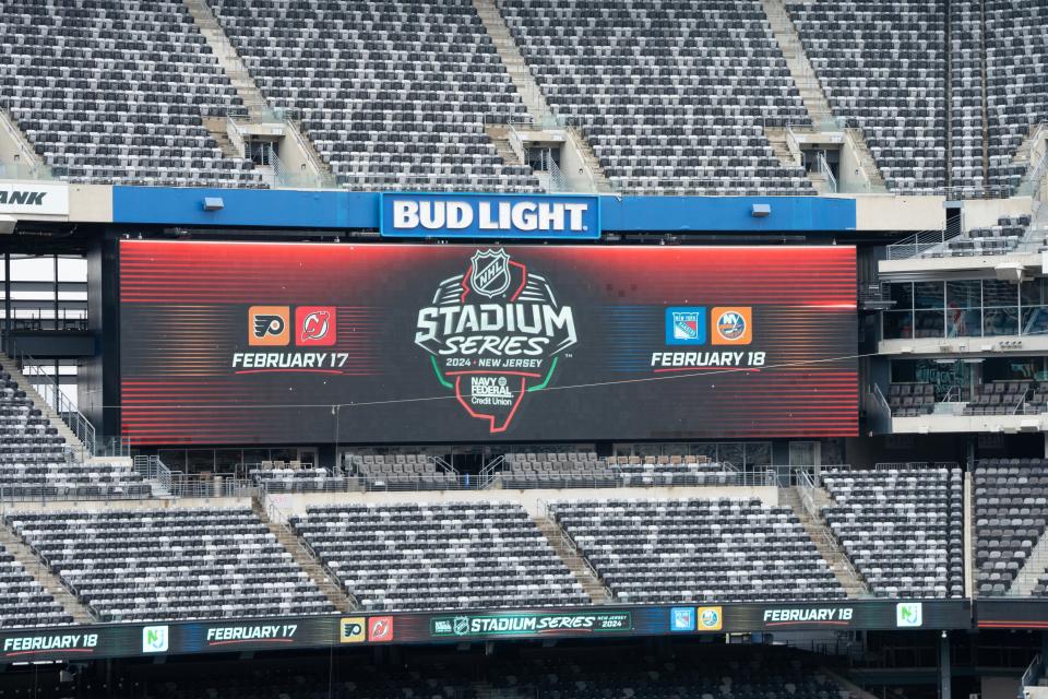 The NHL announces a series of game to be played outdoors at MetLife Stadium in February involving the Devils, Rangers, Islanders and Flyers at a press conference in East Rutehrford, NJ on Wednesday Nov. 1, 2023.