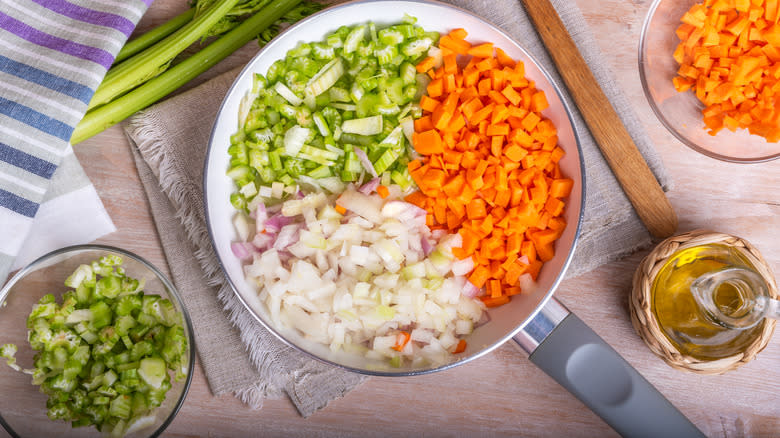 pan with chopped veggies