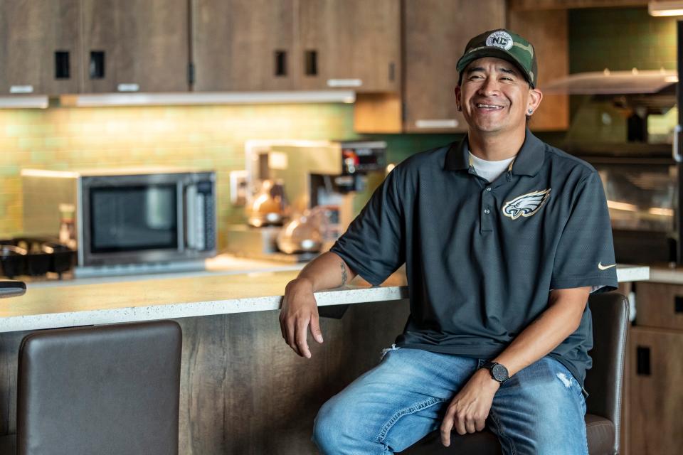 Jasten "Jazz" Bears Tail looks on in the kitchen area of the men's lodging space at the Good Road Recovery Center in Bismarck, North Dakota. Bears Tail became a peer warrior at the center in October of 2020 after going through the program a few times himself. "It's just giving back to what was done for me," Bears Tail said. "I recently lost a family member around Christmas to fentanyl. The drug abuse here is spreading fast." June 22, 2021