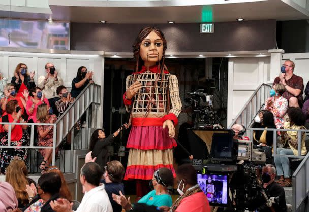 PHOTO: Little Amal, the 12-foot-tall puppet who has travelled across 12 countries to shine a light on child refugees, visits 'The View,' airing Wednesday, September 28, 2022. (Lou Rocco/ABC)
