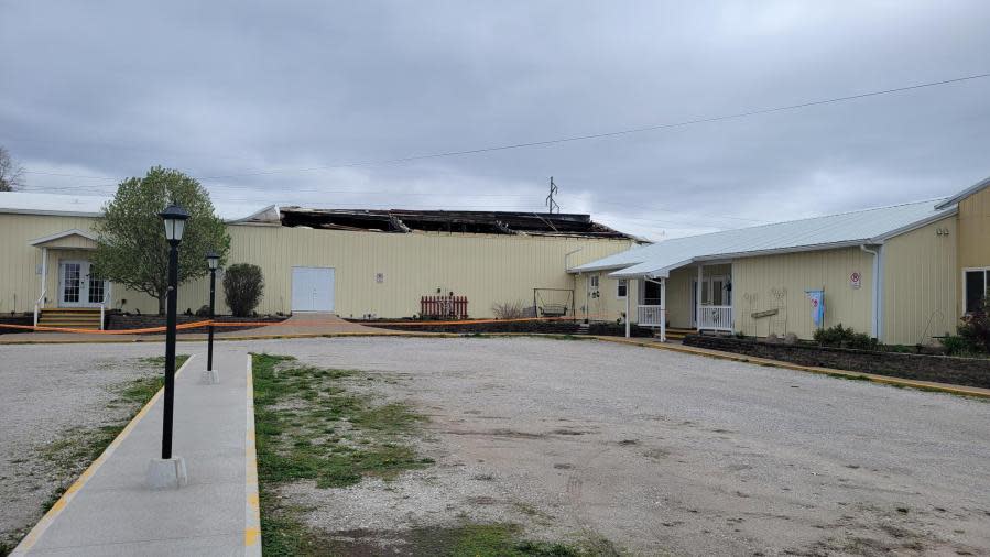 Community Bible Fellowship in Aledo suffered roof damage after storms on April 16, 2024. (Bryan Bobb, OurQuadCities.com)