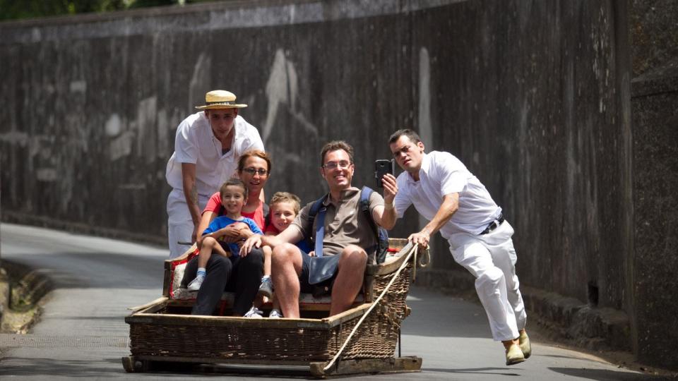 Wicker basket toboggan ride with Globus.