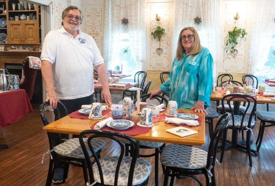 Owners Carl Glassman, left, and Nadine Silnutzer, right, at The Wedgwood Inn in New Hope on Tuesday, Aug. 22, 2023.