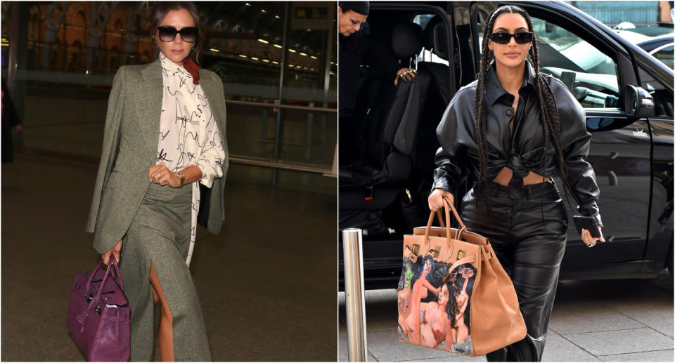 Victoria Beckham and Kim Kardashian with Birkin bags. 