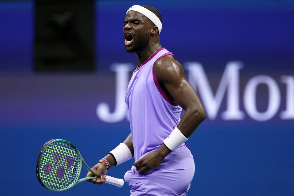 Frances Tiafoe celebrates after winning a point against Fritz (Getty Images)