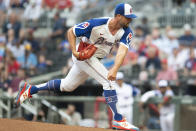 Atlanta Braves starting pitcher Kyle Muller throws against the Milwaukee Brewers during the first inning of a baseball game Saturday, July 31, 2021, in Atlanta. (AP Photo/Hakim Wright Sr.)