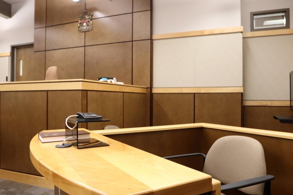 A provincial court courtroom in Moncton, N.B. on June 18, 2021.