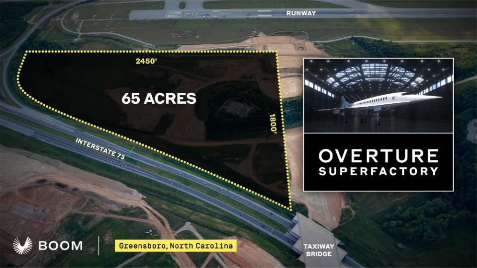 Boom said it will break ground later this year on the 65-acre lot adjoining the airport. - Credit: Courtesy Boom