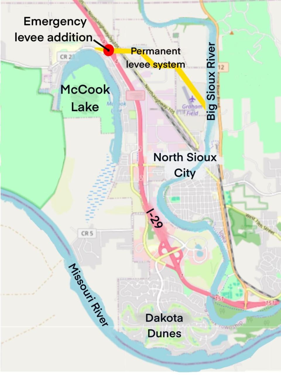 Map of southeastern South Dakota. (Joshua Haiar/South Dakota Searchlight. Map data from OpenStreetMap)